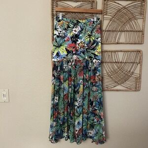 Le Ciel Bleu Tropical Hawaiian Floral Maxi Skirt Bright Flowy Resort Sz 36 B32